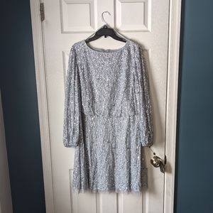 Adrianna Papell Ice Blue Sequin Dress (16W)